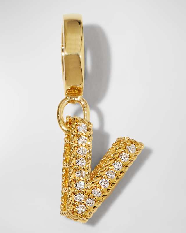 Princess 18K Yellow Gold Diamond Pave Initial Charm, V